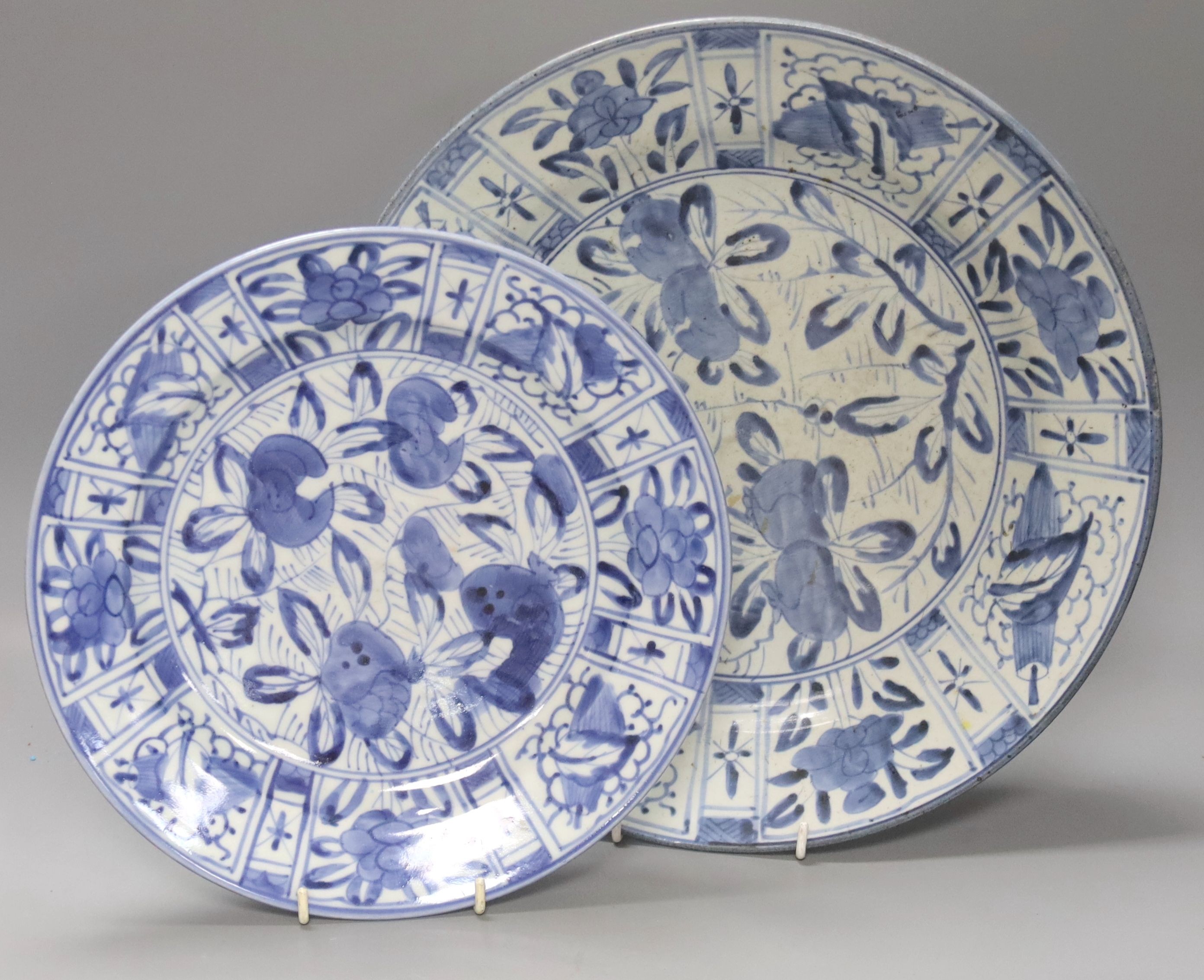 Two Japanese Arita blue and white dishes, late 17th/early 18th century, tallest 35cm